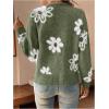imageSHENHE Womens Floral Print Button Down Cardigan V Neck Drop Shoulder Knit OuterwearGreen