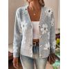 imageSHENHE Womens Floral Print Button Down Cardigan V Neck Drop Shoulder Knit OuterwearGrey
