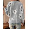 imageSHENHE Womens Floral Print Button Down Cardigan V Neck Drop Shoulder Knit OuterwearGrey