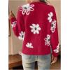 imageSHENHE Womens Floral Print Button Down Cardigan V Neck Drop Shoulder Knit OuterwearHot Pink