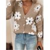 imageSHENHE Womens Floral Print Button Down Cardigan V Neck Drop Shoulder Knit OuterwearKhaki