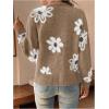 imageSHENHE Womens Floral Print Button Down Cardigan V Neck Drop Shoulder Knit OuterwearKhaki