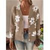 imageSHENHE Womens Floral Print Button Down Cardigan V Neck Drop Shoulder Knit OuterwearKhaki