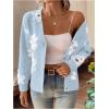 imageSHENHE Womens Floral Print Button Down Cardigan V Neck Drop Shoulder Knit OuterwearLight Blue