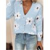 imageSHENHE Womens Floral Print Button Down Cardigan V Neck Drop Shoulder Knit OuterwearLight Blue