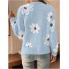 imageSHENHE Womens Floral Print Button Down Cardigan V Neck Drop Shoulder Knit OuterwearLight Blue