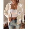 imageSHENHE Womens Floral Print Button Down Cardigan V Neck Drop Shoulder Knit OuterwearLight Khaki