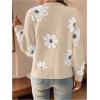 imageSHENHE Womens Floral Print Button Down Cardigan V Neck Drop Shoulder Knit OuterwearLight Khaki