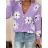 imageSHENHE Womens Floral Print Button Down Cardigan V Neck Drop Shoulder Knit OuterwearMauve Purple