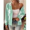imageSHENHE Womens Floral Print Button Down Cardigan V Neck Drop Shoulder Knit OuterwearMint Green