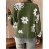 imageSHENHE Womens Floral Print Button Down Cardigan V Neck Drop Shoulder Knit OuterwearOlive Green
