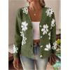 imageSHENHE Womens Floral Print Button Down Cardigan V Neck Drop Shoulder Knit OuterwearOlive Green