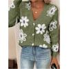 imageSHENHE Womens Floral Print Button Down Cardigan V Neck Drop Shoulder Knit OuterwearOlive Green