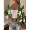 imageSHENHE Womens Floral Print Button Down Cardigan V Neck Drop Shoulder Knit OuterwearOlive Green