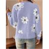 imageSHENHE Womens Floral Print Button Down Cardigan V Neck Drop Shoulder Knit OuterwearPeriwinkle Purple