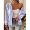 imageSHENHE Womens Floral Print Button Down Cardigan V Neck Drop Shoulder Knit OuterwearPeriwinkle Purple