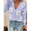 imageSHENHE Womens Floral Print Button Down Cardigan V Neck Drop Shoulder Knit OuterwearPeriwinkle Purple