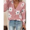 imageSHENHE Womens Floral Print Button Down Cardigan V Neck Drop Shoulder Knit OuterwearPink B