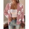 imageSHENHE Womens Floral Print Button Down Cardigan V Neck Drop Shoulder Knit OuterwearPink B