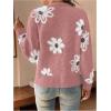 imageSHENHE Womens Floral Print Button Down Cardigan V Neck Drop Shoulder Knit OuterwearPink B