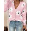 imageSHENHE Womens Floral Print Button Down Cardigan V Neck Drop Shoulder Knit OuterwearPink a