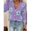 imageSHENHE Womens Floral Print Button Down Cardigan V Neck Drop Shoulder Knit OuterwearPurple