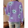 imageSHENHE Womens Floral Print Button Down Cardigan V Neck Drop Shoulder Knit OuterwearPurple