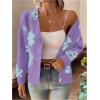 imageSHENHE Womens Floral Print Button Down Cardigan V Neck Drop Shoulder Knit OuterwearPurple