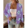 imageSHENHE Womens Floral Print Button Down Cardigan V Neck Drop Shoulder Knit OuterwearPurple