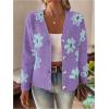 imageSHENHE Womens Floral Print Button Down Cardigan V Neck Drop Shoulder Knit OuterwearPurple