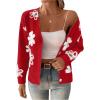 imageSHENHE Womens Floral Print Button Down Cardigan V Neck Drop Shoulder Knit OuterwearRed