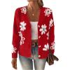 imageSHENHE Womens Floral Print Button Down Cardigan V Neck Drop Shoulder Knit OuterwearRed