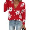 imageSHENHE Womens Floral Print Button Down Cardigan V Neck Drop Shoulder Knit OuterwearRed