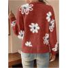 imageSHENHE Womens Floral Print Button Down Cardigan V Neck Drop Shoulder Knit OuterwearRedwood