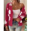 imageSHENHE Womens Floral Print Button Down Cardigan V Neck Drop Shoulder Knit OuterwearRose Red