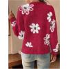 imageSHENHE Womens Floral Print Button Down Cardigan V Neck Drop Shoulder Knit OuterwearRose Red