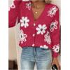 imageSHENHE Womens Floral Print Button Down Cardigan V Neck Drop Shoulder Knit OuterwearRose Red