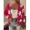 imageSHENHE Womens Floral Print Button Down Cardigan V Neck Drop Shoulder Knit OuterwearRose Red