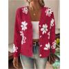 imageSHENHE Womens Floral Print Button Down Cardigan V Neck Drop Shoulder Knit OuterwearRose Red