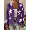 imageSHENHE Womens Floral Print Button Down Cardigan V Neck Drop Shoulder Knit OuterwearViolet Purple
