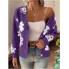 imageSHENHE Womens Floral Print Button Down Cardigan V Neck Drop Shoulder Knit OuterwearViolet Purple