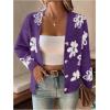 imageSHENHE Womens Floral Print Button Down Cardigan V Neck Drop Shoulder Knit OuterwearViolet Purple