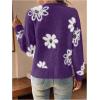 imageSHENHE Womens Floral Print Button Down Cardigan V Neck Drop Shoulder Knit OuterwearViolet Purple