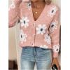 imageSHENHE Womens Floral Print Button Down Cardigan V Neck Drop Shoulder Knit OuterwearWatermelon Pink
