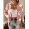 imageSHENHE Womens Floral Print Button Down Cardigan V Neck Drop Shoulder Knit OuterwearWatermelon Pink