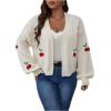 imageSHENHE Womens Plus Size Cherry Print Open Front Long Sleeve Ribbed Knit Cropped Cardigan SweatersApricot