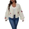 imageSHENHE Womens Plus Size Cherry Print Open Front Long Sleeve Ribbed Knit Cropped Cardigan SweatersApricot