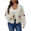 imageSHENHE Womens Plus Size Cherry Print Open Front Long Sleeve Ribbed Knit Cropped Cardigan SweatersApricot