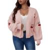 imageSHENHE Womens Plus Size Cherry Print Open Front Long Sleeve Ribbed Knit Cropped Cardigan SweatersLight Pink