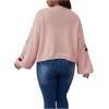imageSHENHE Womens Plus Size Cherry Print Open Front Long Sleeve Ribbed Knit Cropped Cardigan SweatersLight Pink